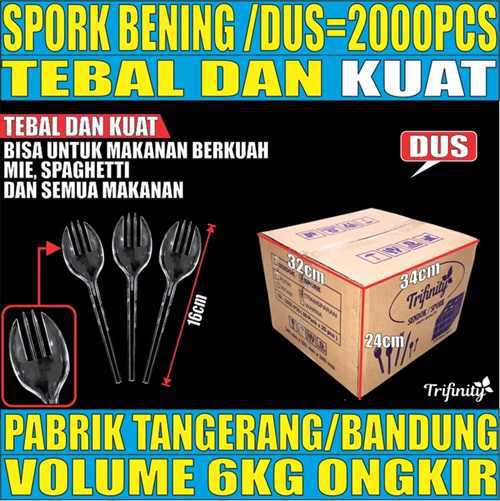 Spork Bening Dus 2in1 Trifinity Tebal Kuat 2000pcs Halal GD2brtT4H12