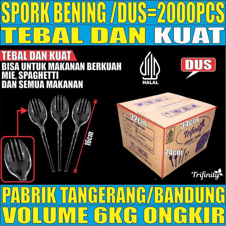 Spork Bening Dus 2in1 Trifinity Tebal Kuat 2000pcs Halal Tebal 3.3gr