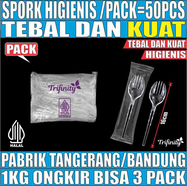 Spork Higienis Bening Pack Steril Trifinity 50pcs Halal