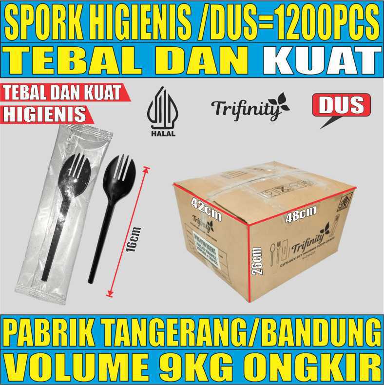 Spork Higienis Hitam Dus Steril 1200pcs Halal Tebal 3.5gr