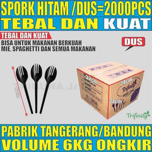 Spork Hitam Dus 2in1 Trifinity Tebal Kuat 2000pcs Halal GD2brtT4H12