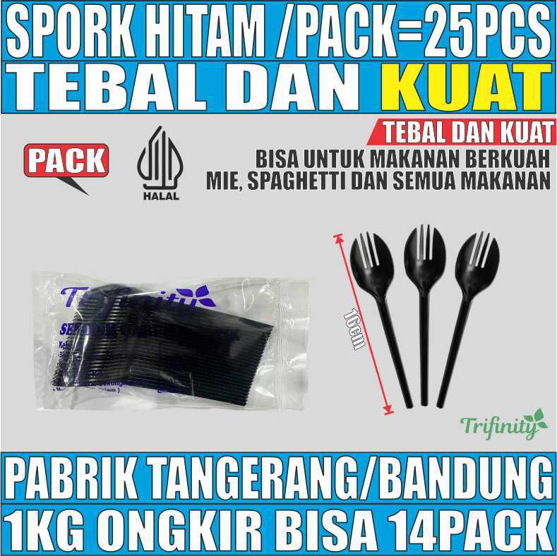 Spork Hitam Pack 2in1 Trifinity 25pcs Halal
