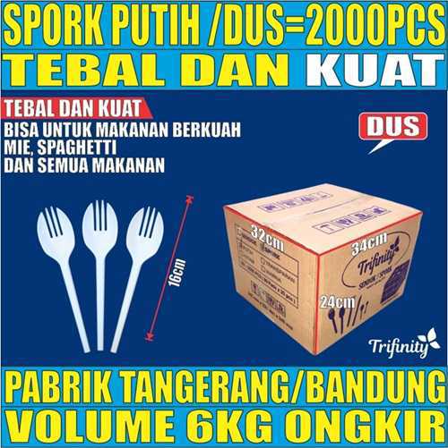 Spork Putih Dus 2in1 Trifinity Tebal Kuat 2000pcs Halal L1brtT4H10