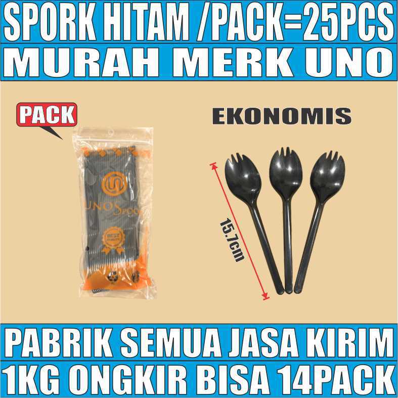 Spork Hitam UNO Pack 25pcs Murah No komplain