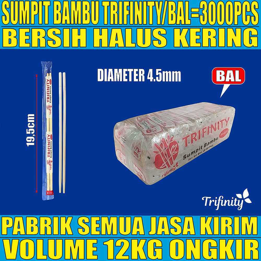 Sumpit Murah Higienis Ball Trifinity Bambu 4,5mm 3000set