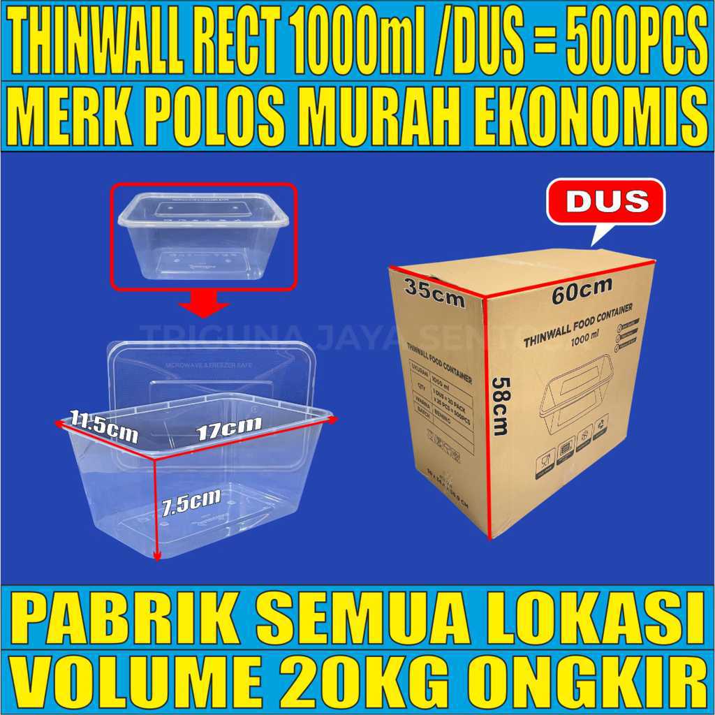 Thinwall POLOS Rect 1000ml Dus 500pcs Tebal 28gr L1120T7H4B5 plg