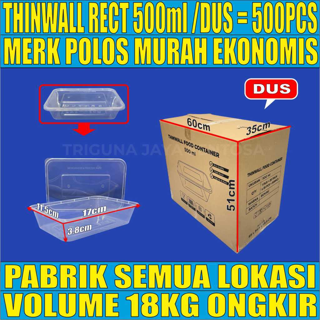 Thinwall POLOS Rect 500ml Dus 500pcs Tebal 20gr plg