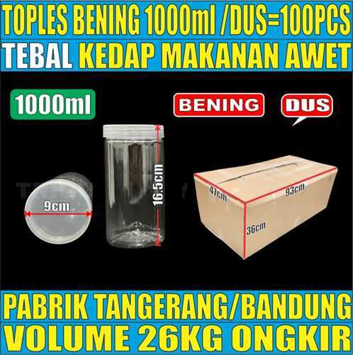 Toples 1000ml DUS 100pcs 60GR Jar Silinder Bening Pet L2TMR261T3H8
