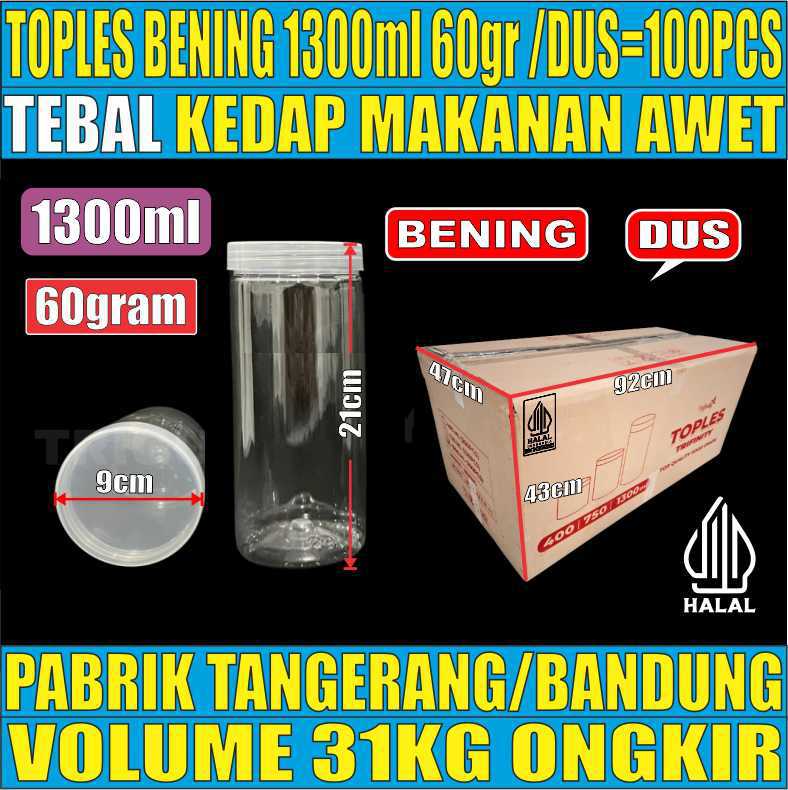 Toples 1300ml DUS 100pcs 60GR Jar Silinder Bening Pet rnd