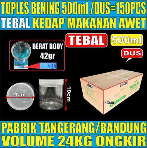Toples 500ml DUS 150pcs 42GR Jar Silinder Bening Pet LT2TMR18T3H10