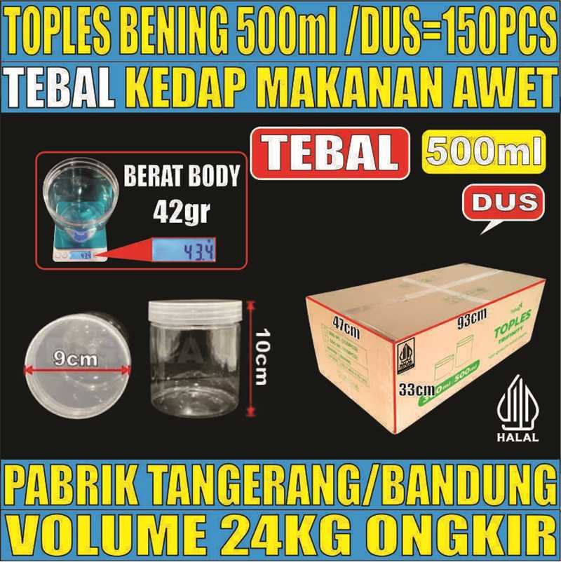 Toples 500ml DUS 150pcs 42GR Jar Silinder Bening Pet rnd