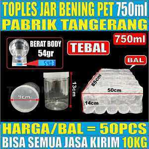 Toples Jar Silinder Bening Pet 750ml Tebal 54gr Bal 50pcs L1BRT