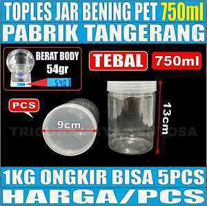 Toples Jar Silinder Bening Pet Tebal 54gr 750ml 1pcs